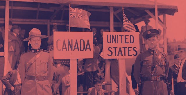 An old photo of the US-Canada border