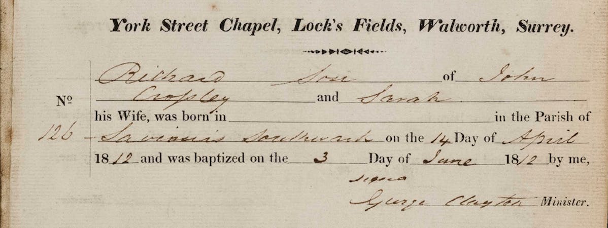 The baptism record of Robert Browning.