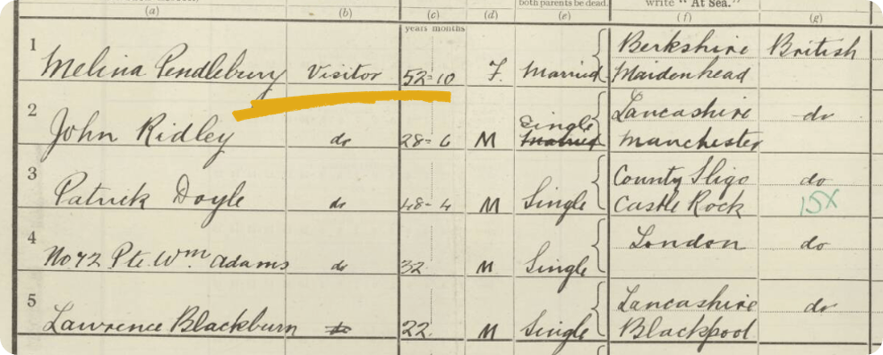A 1921 Census return with eight people listed as visitors. View this record here.
