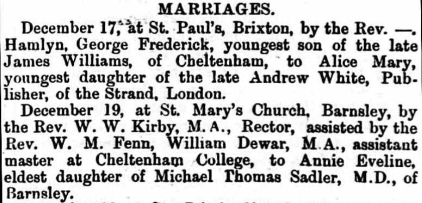 A snippet from our marriage notices, from 1884.