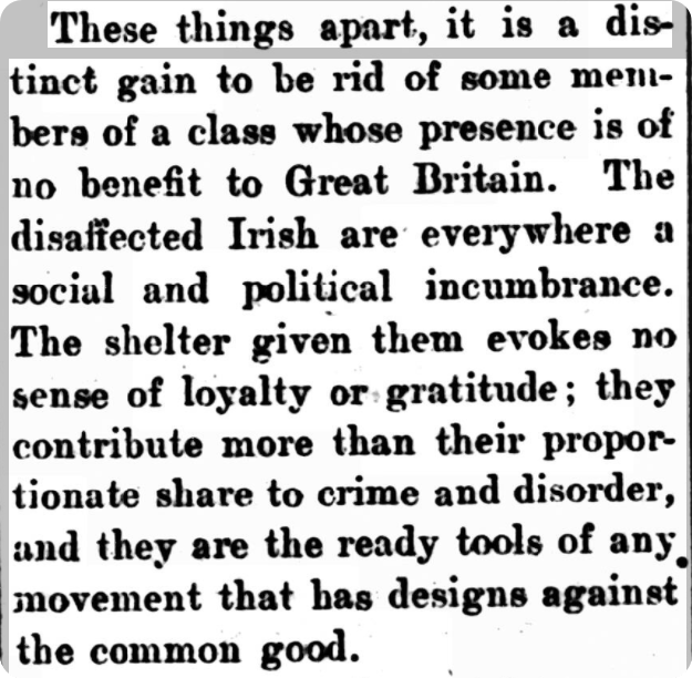 A 1923 newspaper article, denouncing Irish migrants as ungrateful criminals