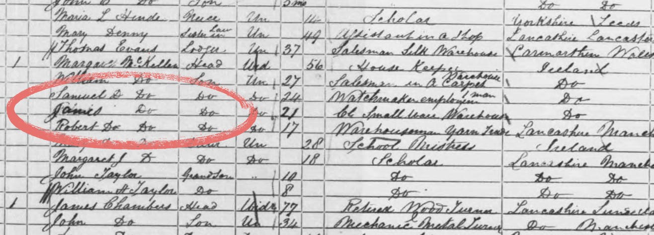 James McKellen and his family in the 1861 Census