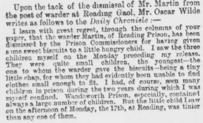 Wilde's letter in Reynold's Newspaper, 1897.