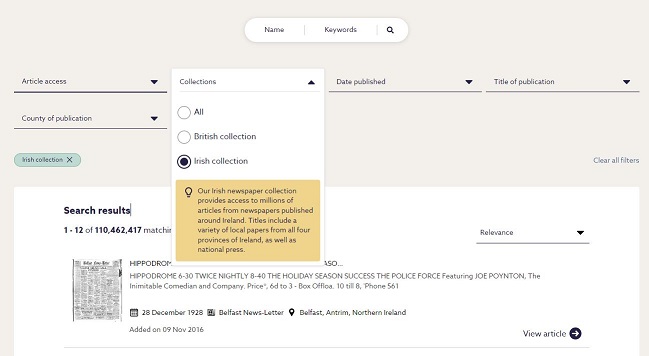 Irish newspapers on Findmypast