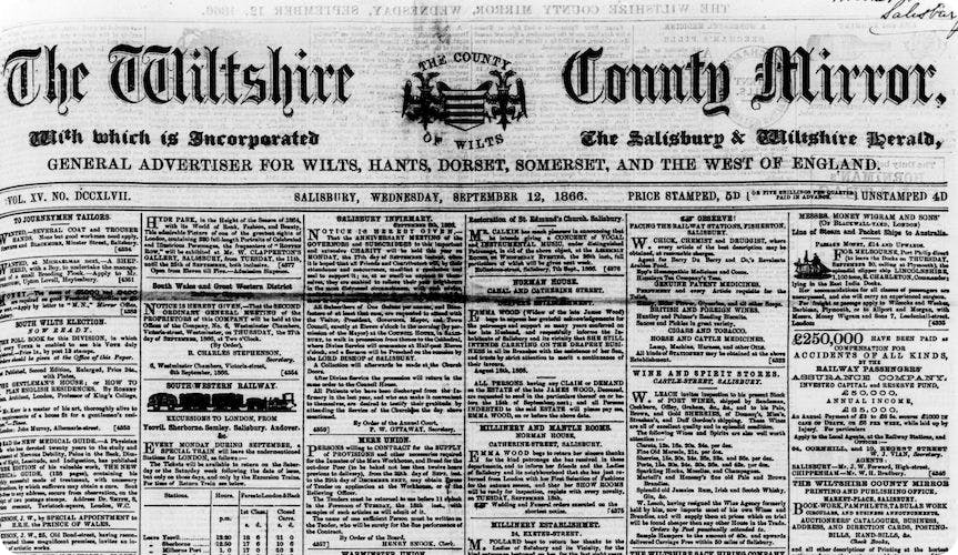 Wiltshire County Mirror, 12 September 1866.