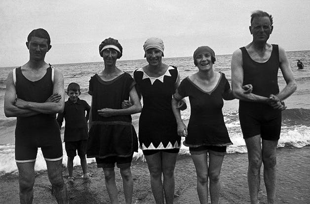 Holidaymakers in swimming costumes, Devon, 1926.