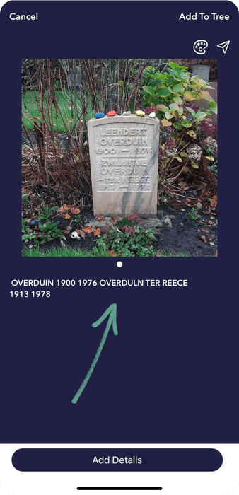 Gravestone detector in the Findmypast app