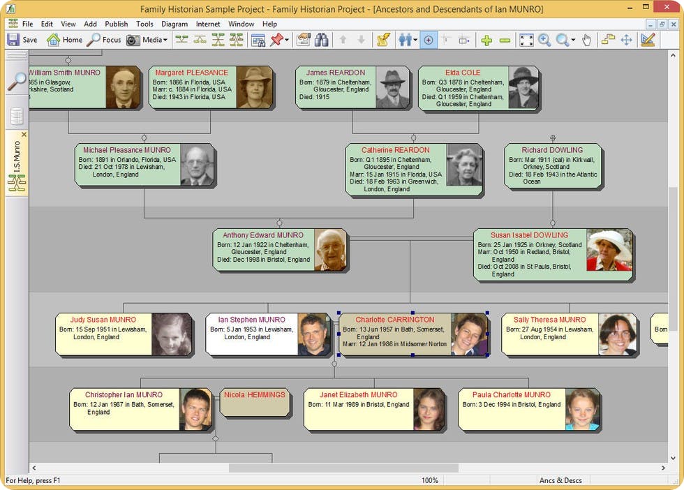 Offline family tree software