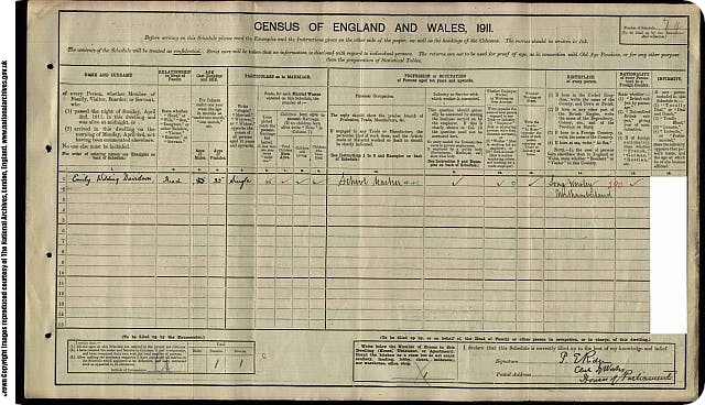 Emily Davison parliament 1911 census