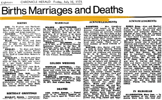 Coleshill Chronicle, July 16, 1971.