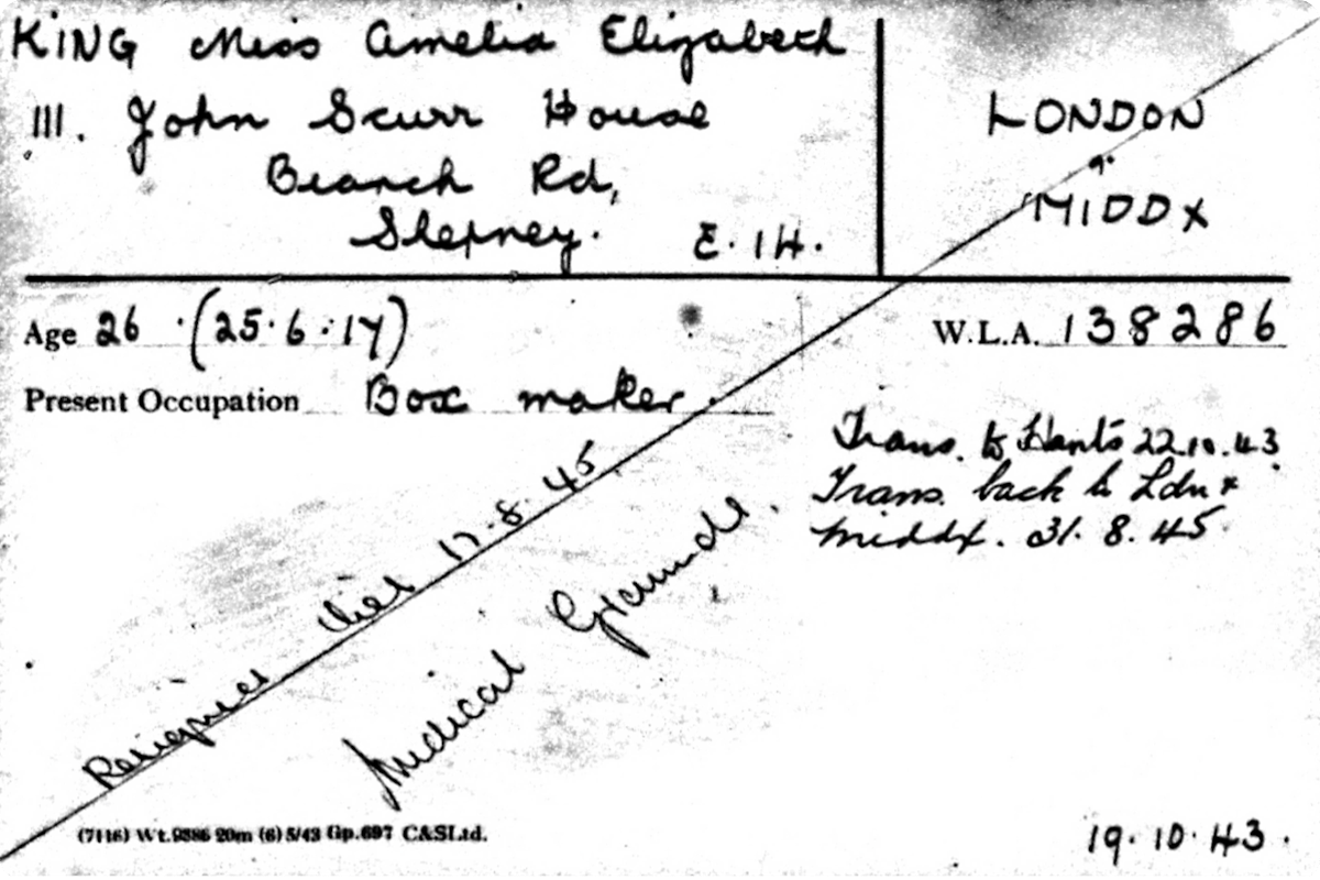 Amelia King’s Women’s Land Army service record.