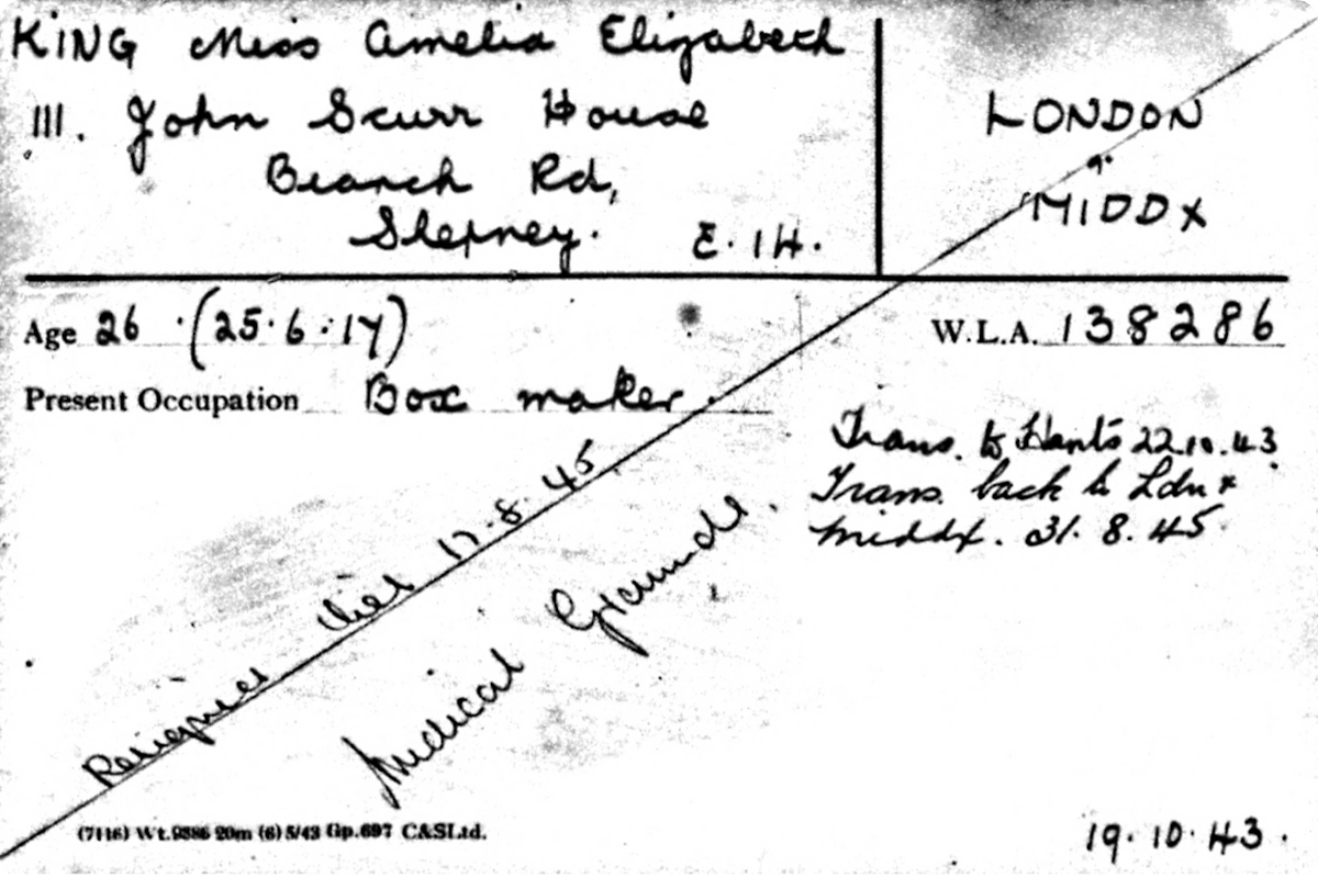 Amelia’s Women’s Land Army service record.