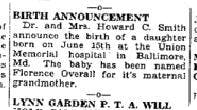 This birth announcement not only provides information about the child's birth, but also gives clues about the maternal grandmother, giving this person more to search! Found in Kingsport Times July 3, 1938
