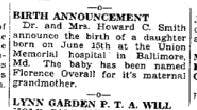This birth announcement not only provides information about the child's birth, but also gives clues about the maternal grandmother, giving this person more to search! Found in Kingsport Times July 3, 1938