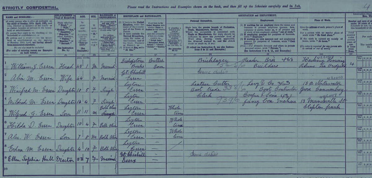 A census record with a green gradient overlay