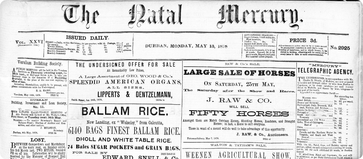 The Natal Mercury, 1878.