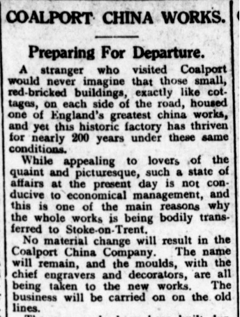 Newspaper article about the closure of the Coalport factory