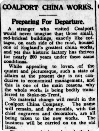 Newspaper article about the closure of the Coalport factory