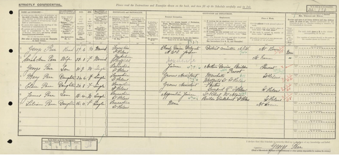 lily parr on the 1921 census