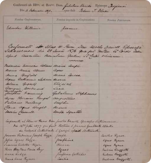 The confirmation record of Maria Anna Adams, 1876.