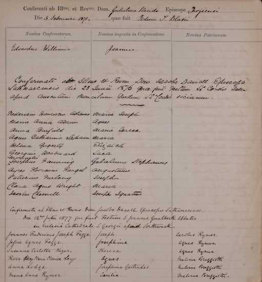 The confirmation record of Maria Anna Adams, 1876.