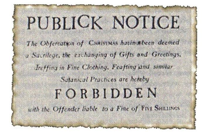 Puritans radical intolerance of others led to some strange behavior in the New World, including banning Christmas. 