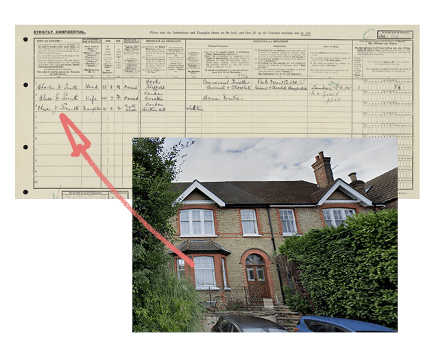 A house on Chart Lane with its 1921 Census record