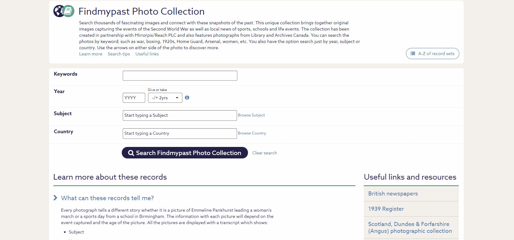 Filter the Findmypast photo collection
