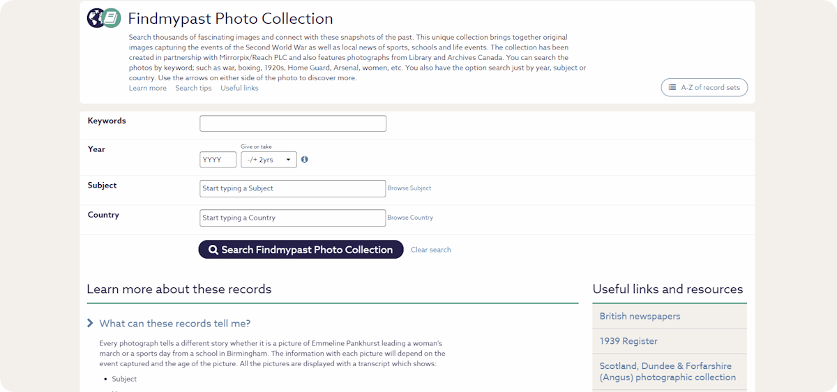 Filter the Findmypast photo collection