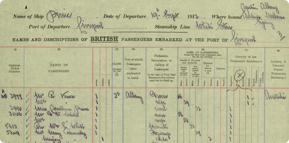 A snippet from the Passenger Lists Leaving UK collection.