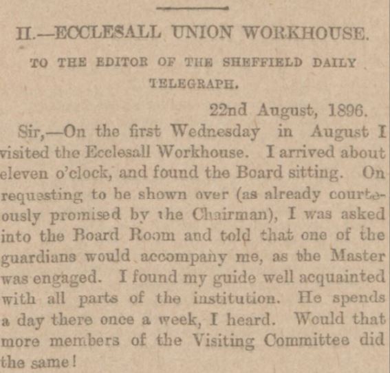 Ecclesall Bierlow Workhouse - newspaper report.