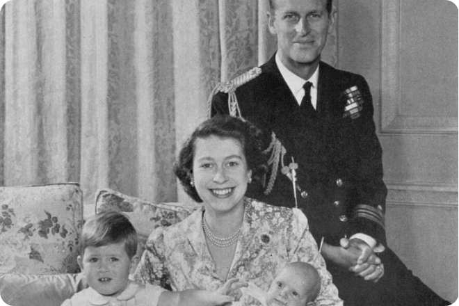 princess elizabeth, prince philip, prince charles and princess anne