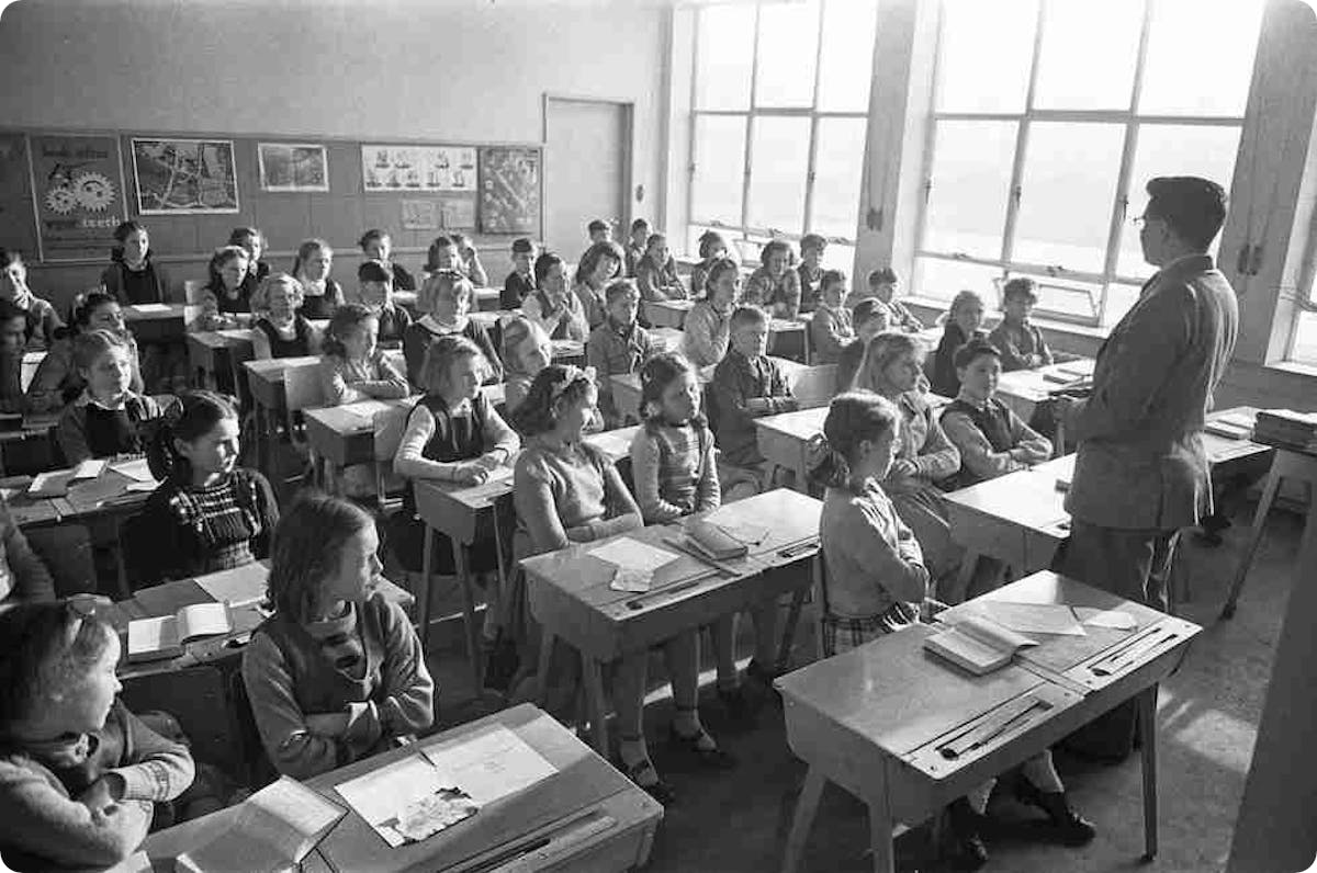 A class at Mardyke Primary School in Ockendon, Essex, taken by Bela Zola in 1954. View within our photo collection. 