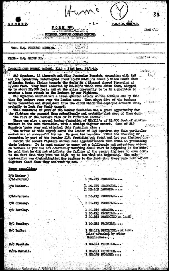 Battle of Britain combat reports