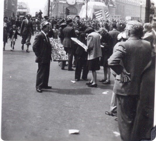 Piccadilly Circus, VE Day, London, 1945.