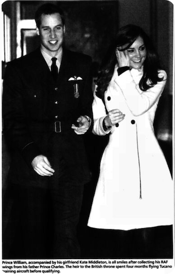 Kate Middleton pictured with William, the Prince of Wales, in the Irish Independent, 12 April 2008.  