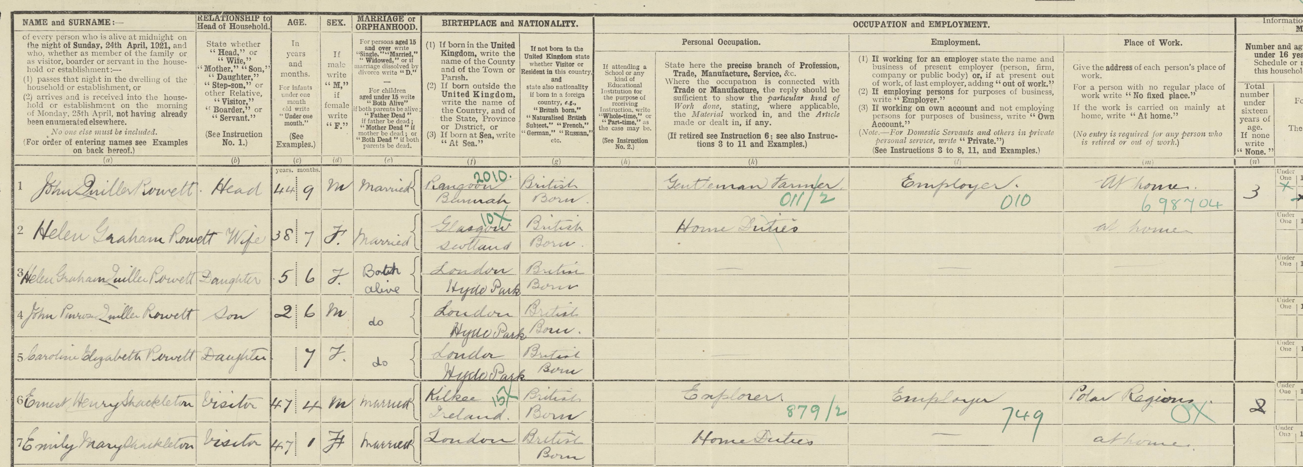Ernest and Emily Shackleton in the 1921 Census.