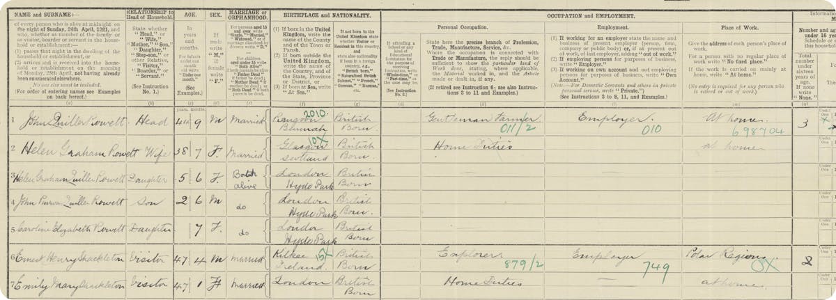 Ernest and Emily Shackleton in the 1921 Census.