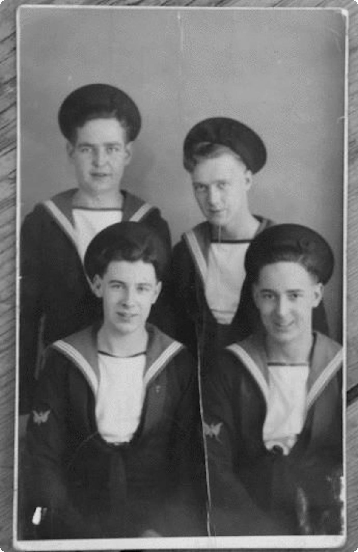 Ray (bottom right) and his Navy pals in 1943