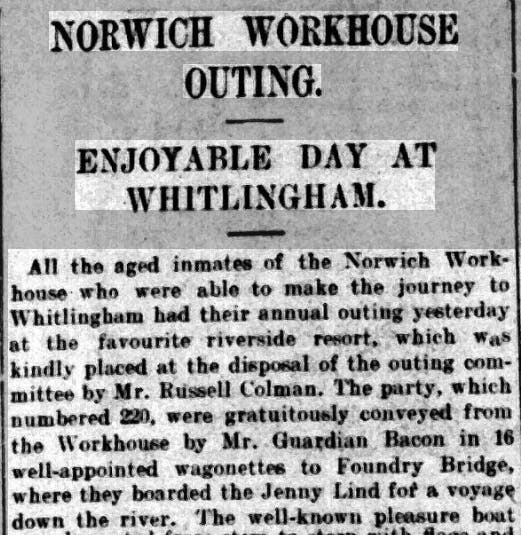 An article in the Eastern Daily Press, 1910, describing an outing had by elderly residents of Norwich Workhouse.