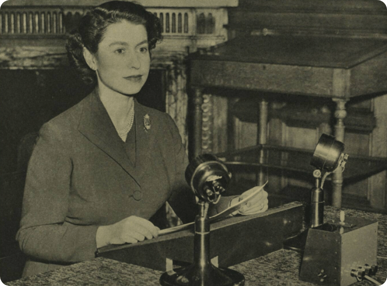 Queen Elizabeth II pictured during her first Christmas broadcast in 1952, as reported in the Illustrated London News.