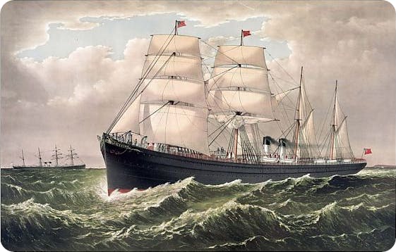 Currier & Ives. The magnificent steamships Egypt and Spain: of the national steamship line, between New York and Liverpool., ca. 1879