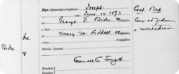 Joe Biden's grandfather's baptism record