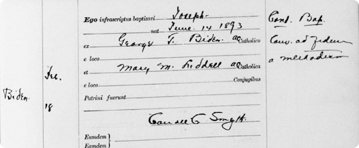 Joe Biden's grandfather's baptism record