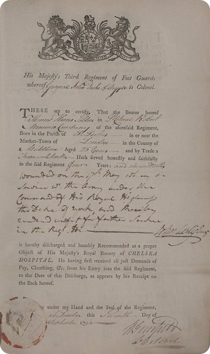 Chelsea Pensioners discharge records