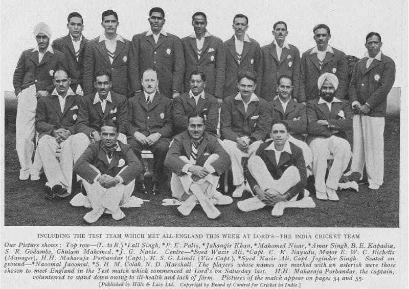 The All India test team in the Illustrated Sporting and Dramatic News, 1932.
