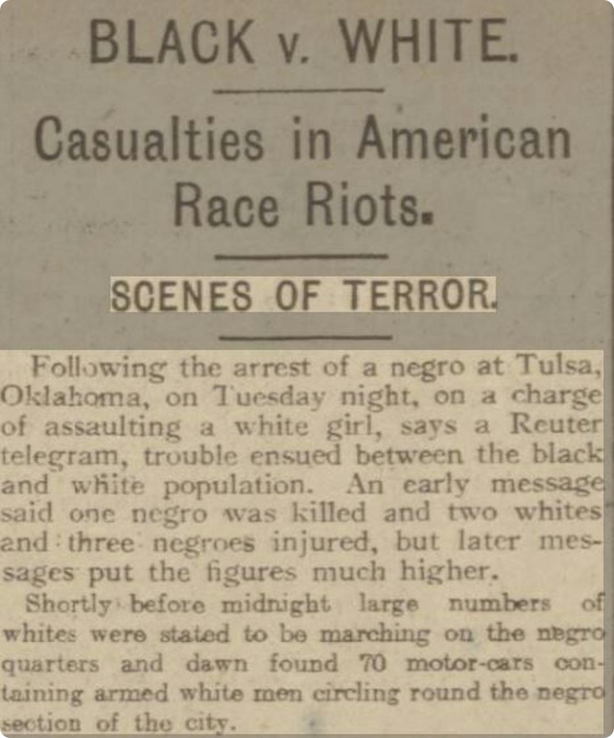 Tulsa Massacre - newspaper reports at the time