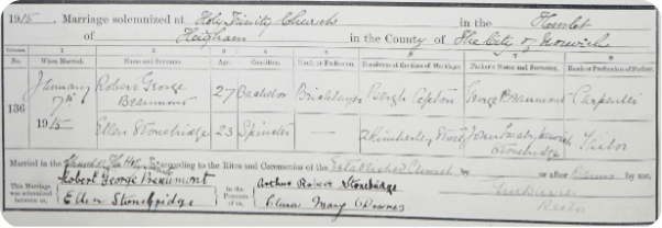 Marriage record of Reuben and Manni Coe’s great-grandparents in 1915.