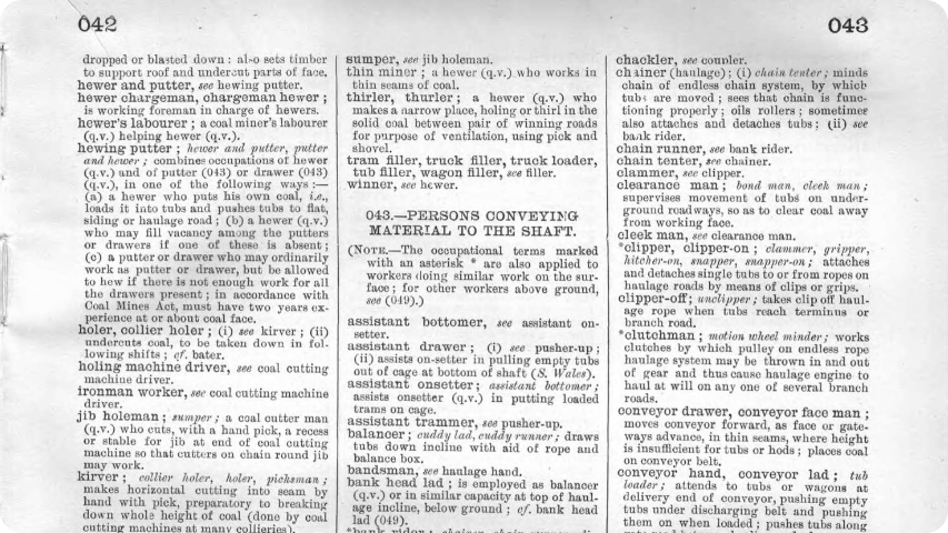 A snippet from the 1921 Dictionary of Occupational Terms. View this page here.