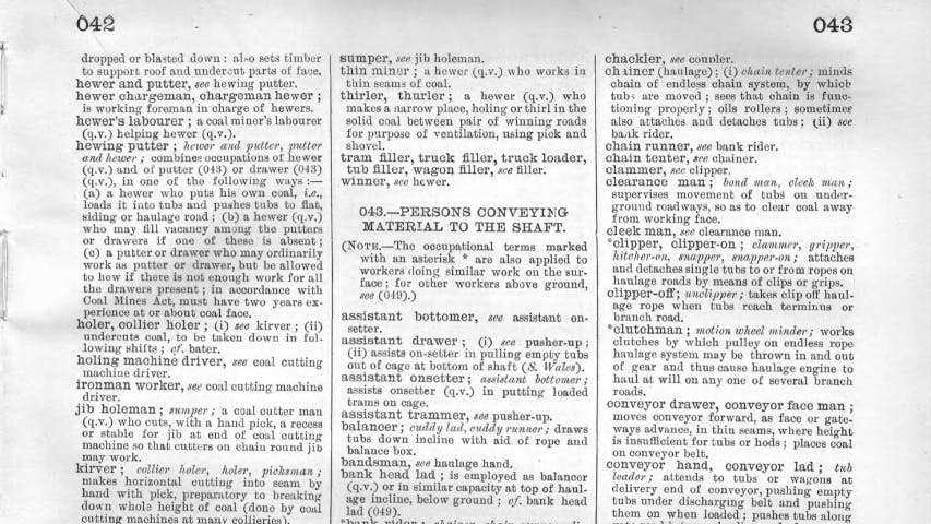 A snippet from the 1921 Dictionary of Occupational Terms. View this page here.